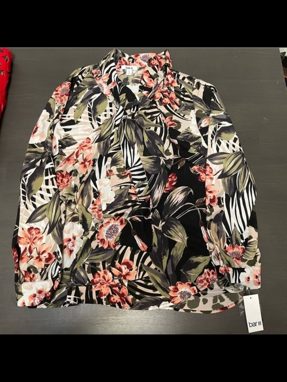 Bar III Black Floral Button-down